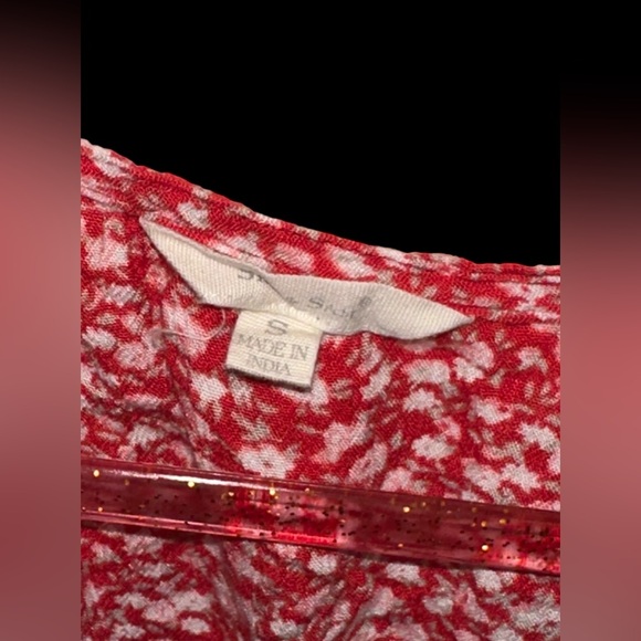 Red and white floral smocked ruffle sleeve women’s short sleeve blouse top boho - Picture 6 of 6